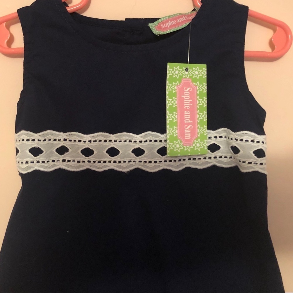 5/$25 Sophie and Sam navy & eyelet lace empire dress - Picture 2 of 4